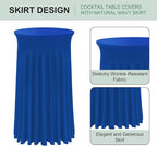 Cocktail Table Covers - 2 Pack 24"x 43" Royal Blue Cocktail Table Tablecloth with Natural Wavy Round Skirt for Bar Wedding Party Banquet