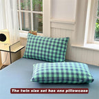 FACE TWO FACE Bedding Duvet Cover Set100% Washed Cotton Duvet Cover Linen Like Textured Breathable Durable Soft Comfy (Twin, Blue Green Grid)