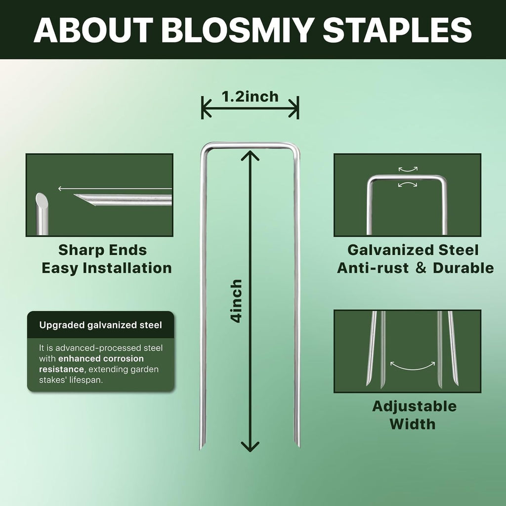 Landscape Staples 4 inch Stakes for Gardening 50 Pack Galvanized Garden Staples for drip Irrigation Landscape Fabric pins Updated Heavy-Duty Weed Barrier Fabric Lawn Outdoor Projects