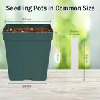 June Fox 100 Pack Green Square Nursery Pots with Drainage Holes 3.3 Inches Flexible Plastic Seedling Pots Square Pots for Plants, Succulent, Flower, with Plant Labels