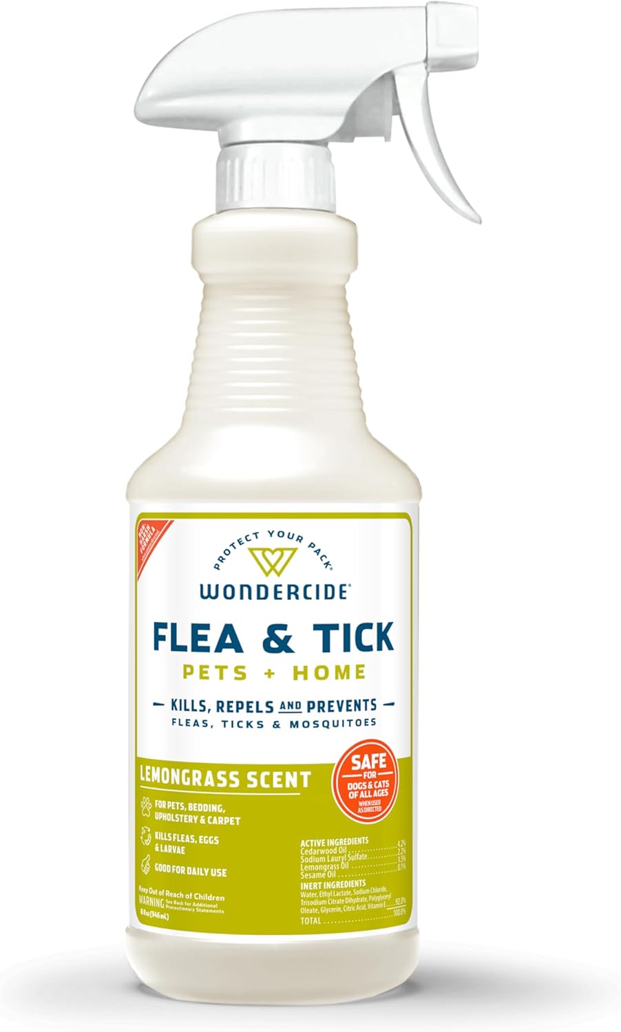 Wondercide - Flea, Tick & Mosquito Spray for Pets and Home with Natural Essential Oils - Killer, Control, Prevention, Treatment - Lemongrass 16 oz