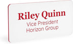 ExcelMark Custom Name Tag - Engraved Name Badge with Pin or Magnetic Backing, 16 Colors, 6 Fonts, and 2 Sizes to Choose from (White w/Red Letters, 1.5"x 3")
