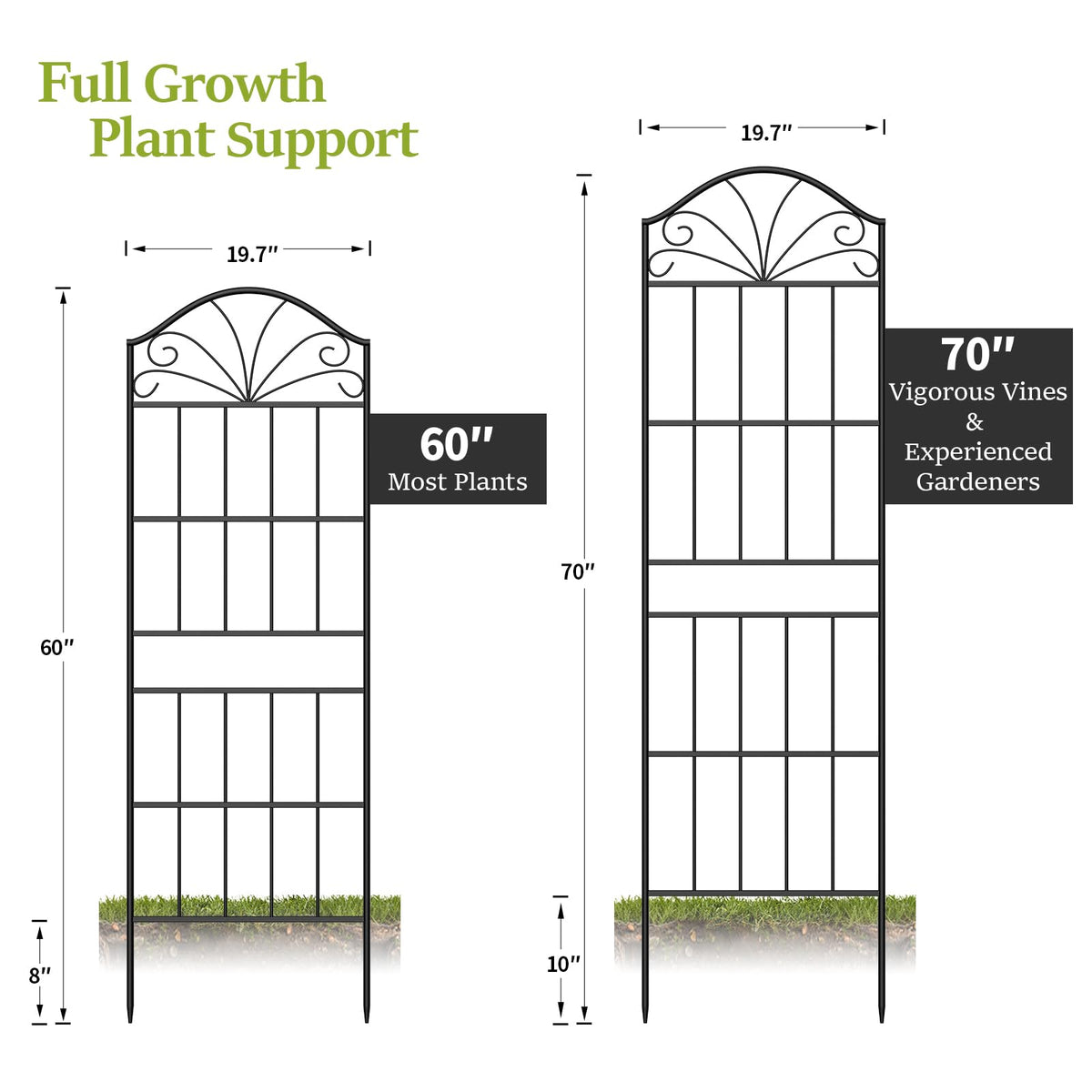 VOXOR Metal Trellis for Climbing Plants Outdoor, 60 * 19.7 Inch Tall Garden Trellis with Black Rustproof Coating, Decorative Rose Trellis for Climbing Roses, Vines, and Flowers, 2 Pack