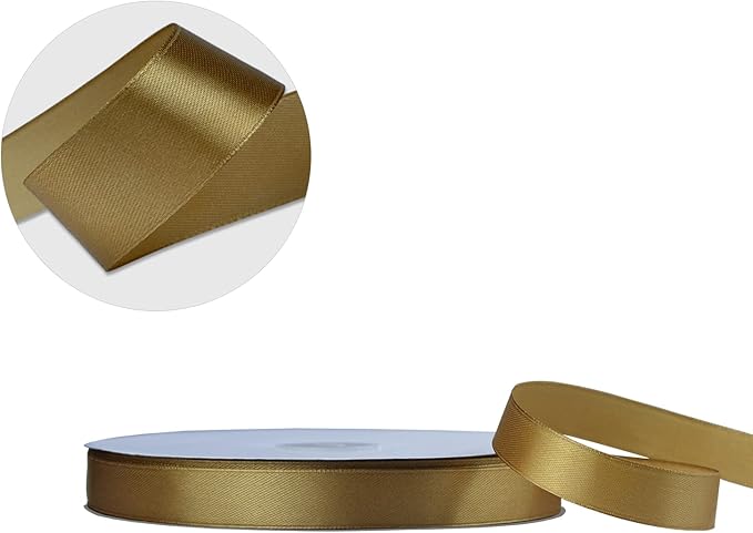 5/8" Wide x 100 Yards Single Face Polyester Satin Ribbon, Satin Ribbon for Crafts, Gift, Hair Bows, Wedding Party Decoration, Bow Making & Other Projects (Champagne Gold)