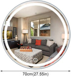 Round Waterproof LED Bathroom Wall Makeup Mirrors with White Light Sensor Touch Control and Demister Pad (Color : with Frame Size : 70cm) (with Frame 70cm)