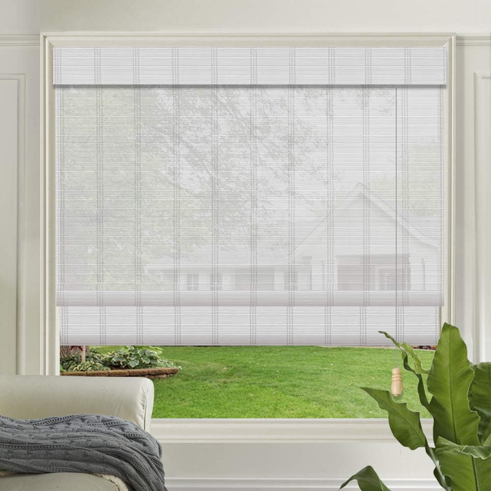 LETAU Wood Window Roman Shades, Bamboo Light Filtering Window Blinds for Indoor Home, Office, Kitchen, Pattern 2