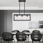 Farmhouse Rectangle Chandeliers for Dining Rooms, Modern Linear Hanging Light Fixture Matte Black 3-Light Industrial Pendant Lighting for Kitchen Island