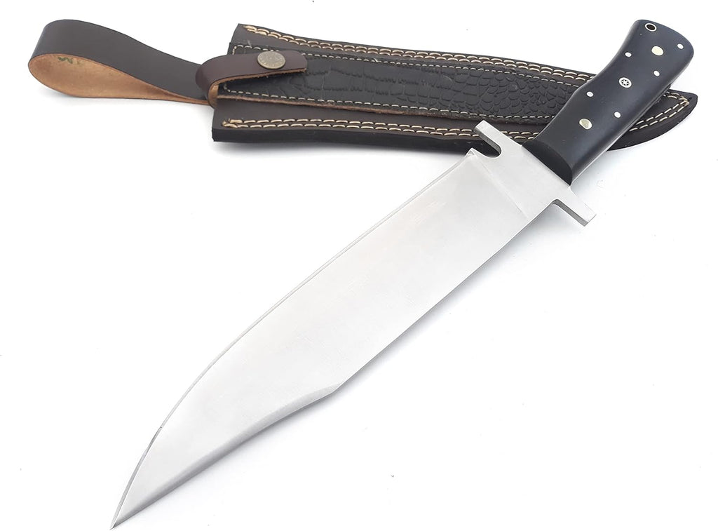 Nooraki - 15" Handmade Full Tang Hunting Knife with Leather Sheath, Multipurpose Bowie Knife with Micarta Handle for Everyday Carry, Outdoor Camping and Hunting