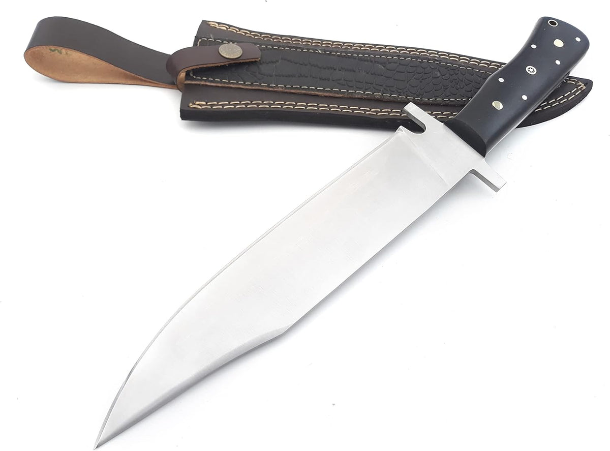 Nooraki - 15" Handmade Full Tang Hunting Knife with Leather Sheath, Multipurpose Bowie Knife with Micarta Handle for Everyday Carry, Outdoor Camping and Hunting