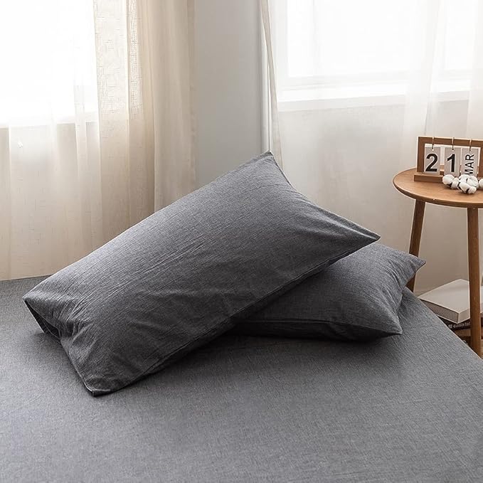 FACE TWO FACE Bedding Duvet Cover Set100% Washed Cotton Duvet Cover Linen Like Textured Breathable Durable Soft Comfy (Full, Gray)