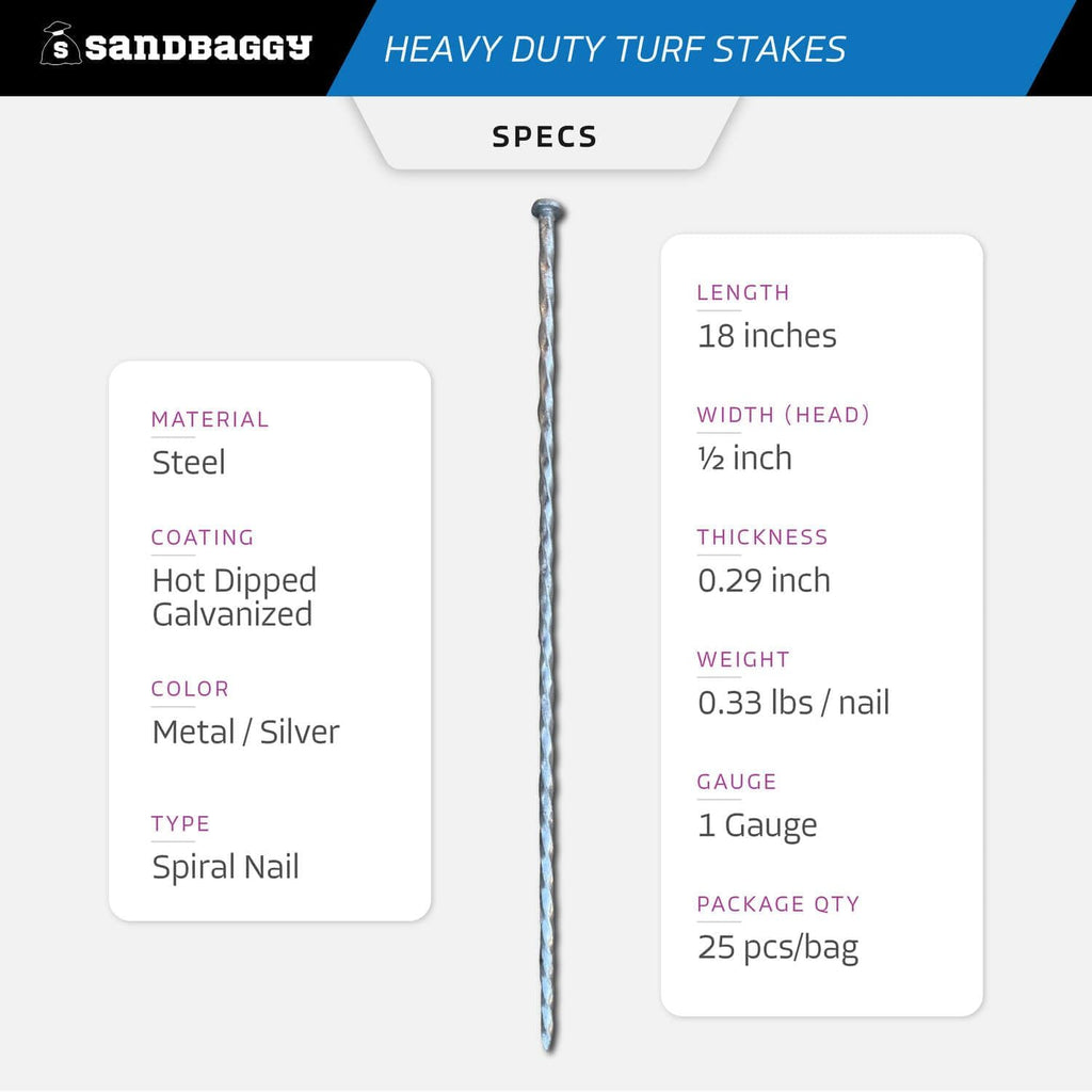 Sandbaggy 18" Heavy Duty Galvanized Artificial Turf Stakes - Spiral Landscape Nails - Ground Spikes/Pins, Synthetic Grass, Lawn, Edging, Weed Barrier Fabric (18 inch - Ultra Heavy Duty, 100, Count)