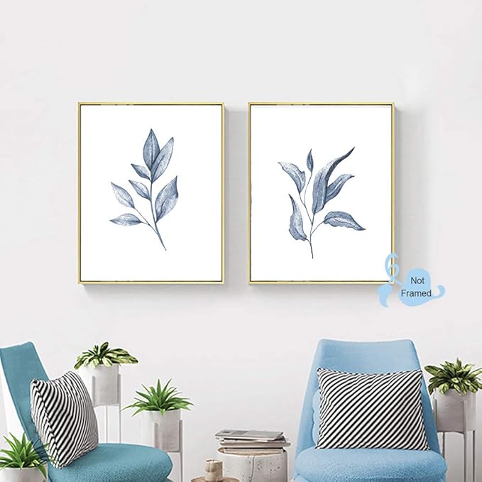 XUOIAYNB Watercolor Minimalist Leaves Wall Art Print- Living Room or Bedroom Decor, Modern Botanical Plant Canvas Print (Set of 6), Unframed, 8X10 inch 2