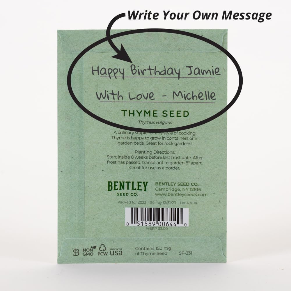 It's Birthday Thyme - Thyme Seed Packets - 25 Packets - Herb Seeds - Garden Seed to Grow Live Plants - A Beautiful Valentines Gift - Bentley Seed Co.