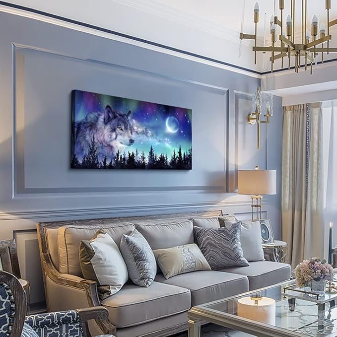 MHARTK66 Canvas Wall Art For Living Room Large Decor Paintings Bedroom Modern Family Decorations Office Abstract Aurora Scenery Wolf Pictures Artwork Posters Home Decoration