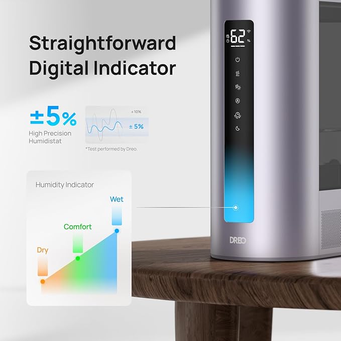 Dreo 6L Humidifiers for Bedroom, Smart Warm & Cool Mist for Large Room, 60Hr Quiet Runtime for Baby, Plant, Humidity Sensor, Indicator Light, 12H Timer, Google/Alexa, Purple