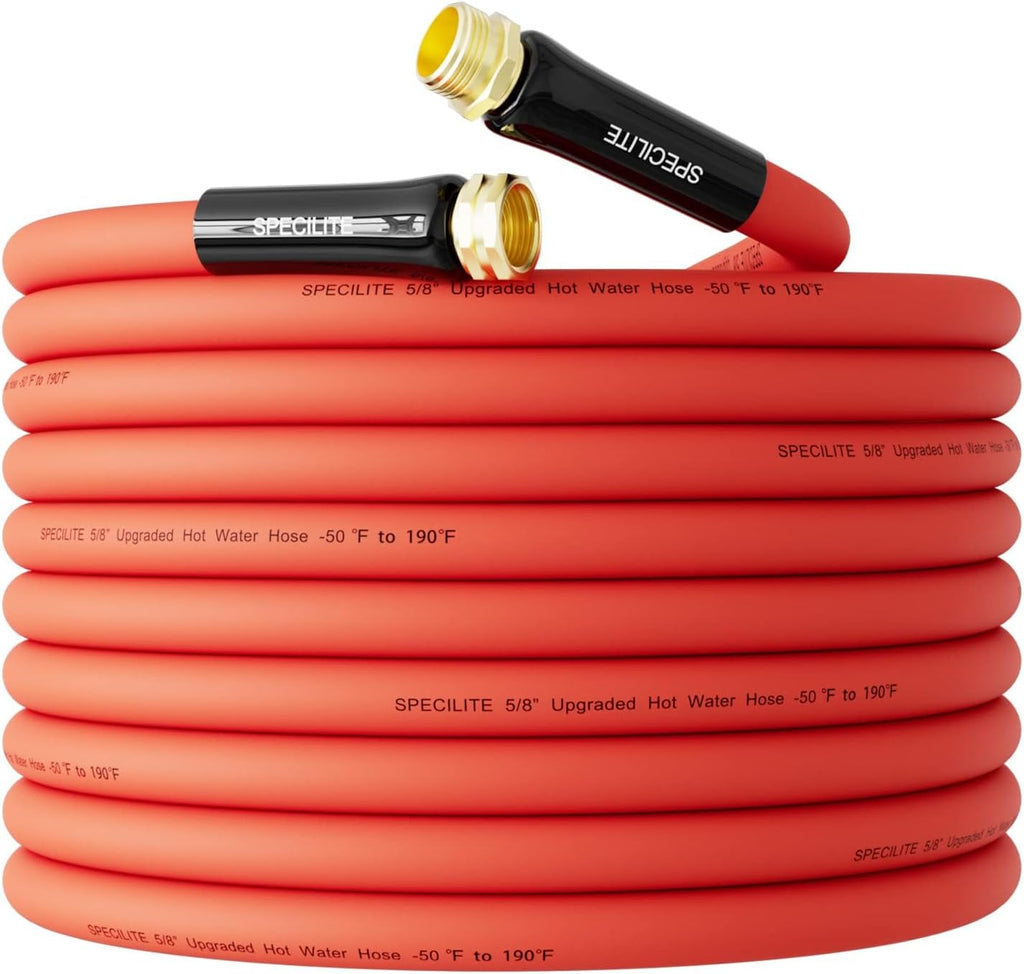 SPECILITE 5/8" Hot/Cold Garden Water Hose 75 ft, -50℉-190℉,Flexible & Lightweight With 3/4" Brass Fittings for Yard, Outdoor, Farm, Red