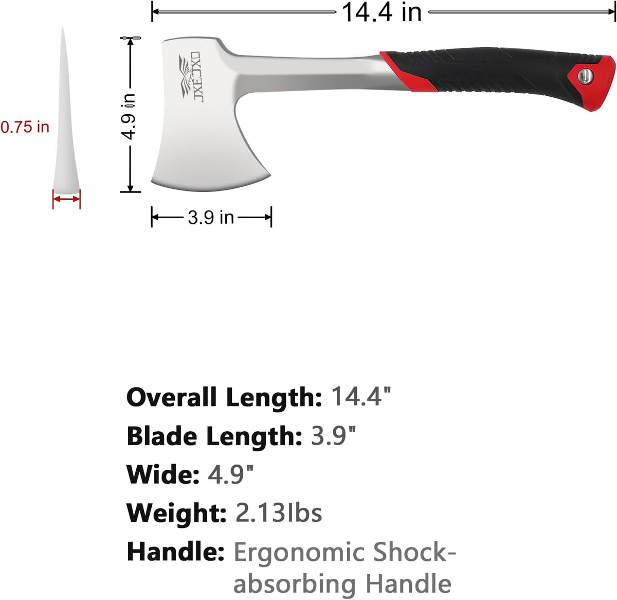 JXE JXO 14.4" Camping Hatchet with Full Tang Forged Construction & Ergonomic Shock Absorbing Grip, Hatchet Axe with Nylon Sheath (Red