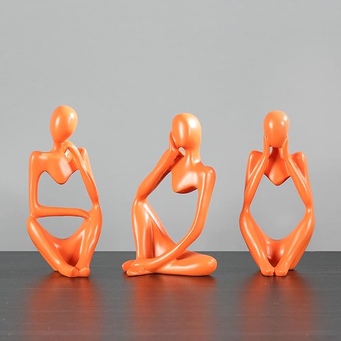 Thinker Statue Gold Decor Abstract Art Sculpture, Golden Resin Collectible Figurines for Home Living Room Office Shelf Decoration,Great Gifts Ideas (Orange)