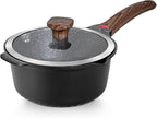 VINCHEF Nonstick Stockpot With Lid 4 Quart, Large Saucepan with Stay Cool Handle, Deep Kitchen Cooking Pot Induction Stock Pots, Dishwasher Safe, Compatible for All Stove Top, PFAS/PFOA Free Black