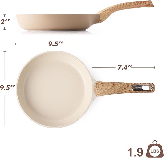 SENSARTE Ceramic Nonstick Frying Pan Skillet 9.5Inch Non Stick Omelette Pans, Non-toxic Healthy Kitchen Cooking Chef's Pan, Free of Intentionally Added PFOA/PFAS/PTFE, Induction Compatible, Taupe