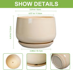 G EPGardening Ceramic Pot for Plants - 6 Inch Planter with Drainage and Ceramic Saucer, Flower Pots for Indoor Plants, Modern Outdoor Planter, Home Decor, Gift for Women Men, Beige