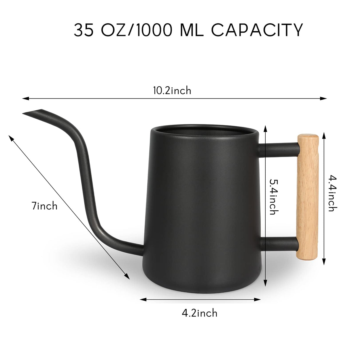 Watering Can for Indoor Plants, 35 oz/1000 ml Metal Stainless Steel Pot with Long Spout for House Plants Bonsai Outdoor Garden Flower Decorative (Black)