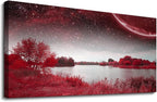 Print Artwork Wall Art Decor Poster For Living Room Red Tree Moon Starry Sky Red Landscape Painting Bathroom Wall Art For Bedroom Canvas Prints Picture Works Ready To Hang Office Home Decorations