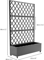 Metal Planter Box, with Diamond Lattice Trellis Planter Box, for Climbing Plants and Vines, Galvanized Raised Garden Bed on Wheels, Garden Bed with Trellis(72 in x47 in Black)