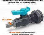 Rain Barrel Spigot PVC Faucet Kit Water Diverter Kit with Bulkhead Fitting, Ball Valve, Garden Hose Barb(20mm) Adapter, Pipe Clamps, Thread Tape, Hole Saw(for 20mm ID Hose)