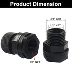 Hordion 2PCS Garden Hose Bulkhead Fitting with Plug, 1/2" Female NPT, 3/4" Male GHT (Garden Hose Thread) Bulkhead Tank Fitting for Rain Barrels Water Tank Pond Aquarium Tub Pool Sink