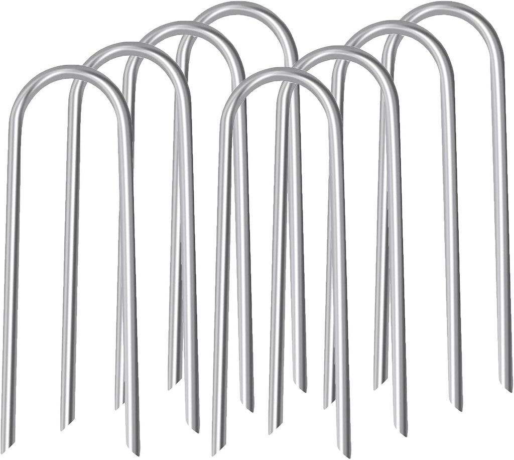 10inch Trampoline Stakes Heavy Duty Trampoline Parts Wind Stakes U Type 8pcs Ground Anchors High Wind Galvanized Steel Stakes for Trampoline Camping Tent Garden (Silver)