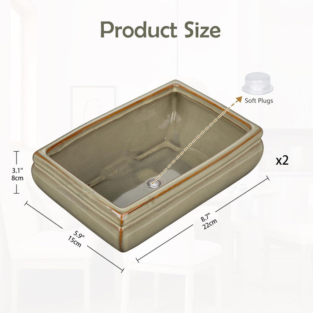 Ceramic Bonsai Pots with Drainage Hole, Set of 2 Rectangular Glazed Bonsai Planters for Indoor/Outdoor Use, Shallow Brown Bonzai Tree Pots for Succulent, Orchids, Cacti, Home, Patio, Garden, 8.7"x5.9"