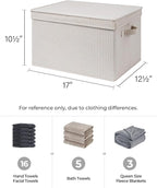 StorageWorks Storage Bins with Lids, Decorative Storage Boxes with Lid and Handles, Foldable Storage Baskets for Closet, Shelves, Stackable, Khaki Stripe, Jumbo, 3-Pack