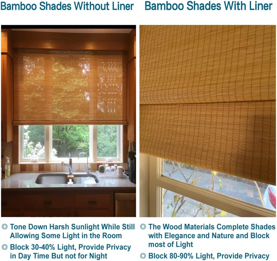 LETAU Cordless Wood Window Roller Shades, Bamboo Light Filtering Window Blinds for Outdoor Garden, Patio, Porch, Arbor, Pattern 11