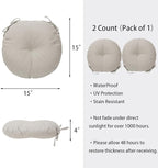 Bistro Chair Cushions 15 inch,Set of 2,Tufted Round Chair Cushions with Ties,15"x15"x4",Water Resistant Round Seat Cushion for Barstool Chairs,Patio Garden Kitchen Outdoor Furniture(Light Brown)