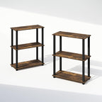 Furinno Turn-S-Tube 3-Tier Compact Multipurpose Shelf Display Rack with Square Tube, Amber Pine/Black, Set of 2