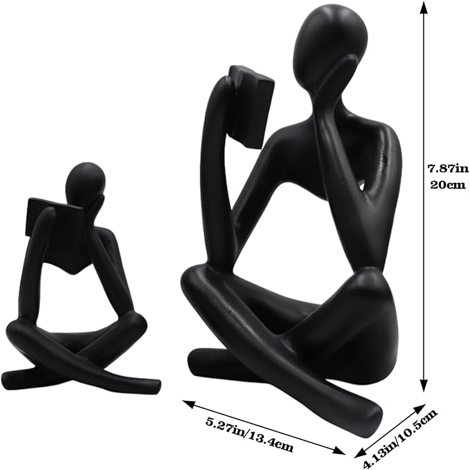 Gold Reading Women Statue, Thinker Sculptures, Abstract Art Ornament, Modern Aesthetic Figurine Decoration, Suitable for Home Living Room Bedroom Office Shelf Table Desk Bookshelf Decor (Black Right)