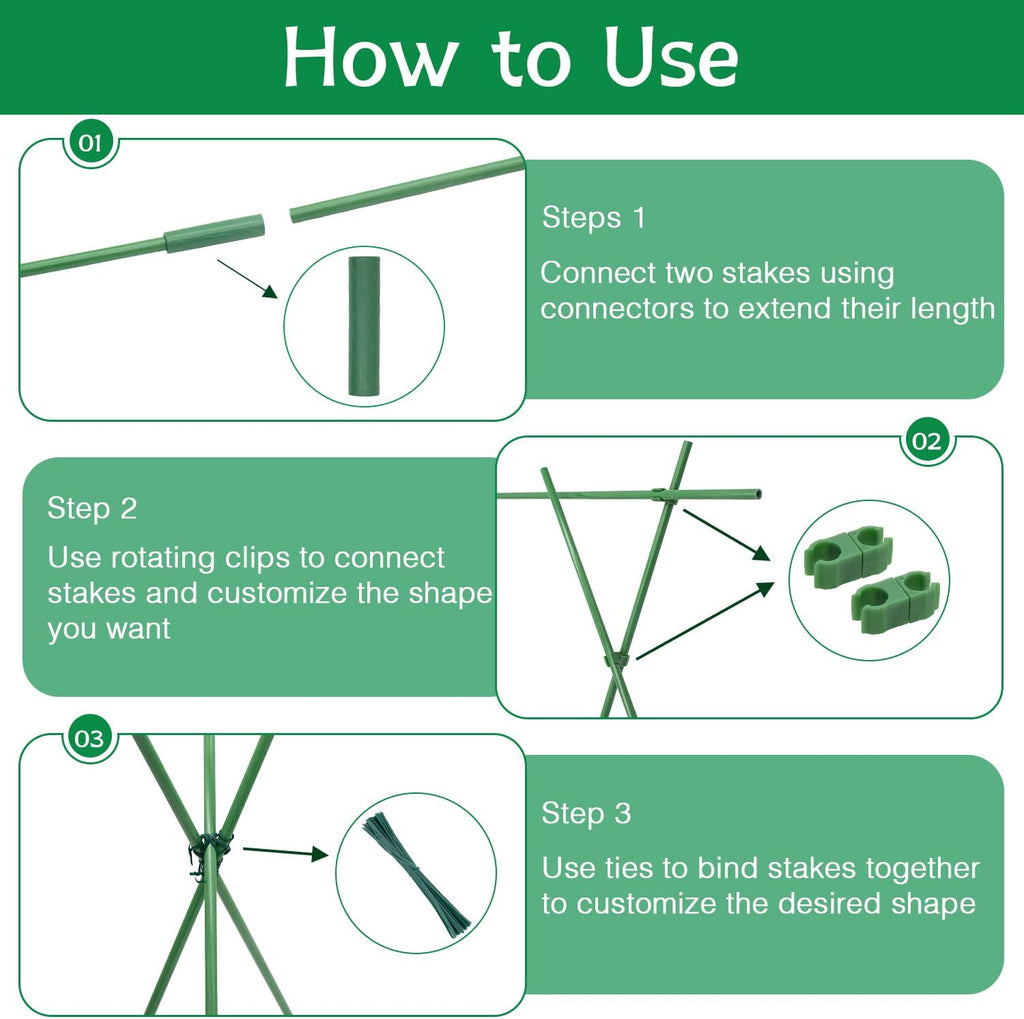 Garden Stakes 17Inch 40Pack, DIY Tall Plant Support Stakes of 4Ft,5Ft,6Ft,7Ft, HAINANSTRY Fiberglass Plant Stake for Indoor & Outdoor Plants, Tomato Vegetable Stakes for Garden
