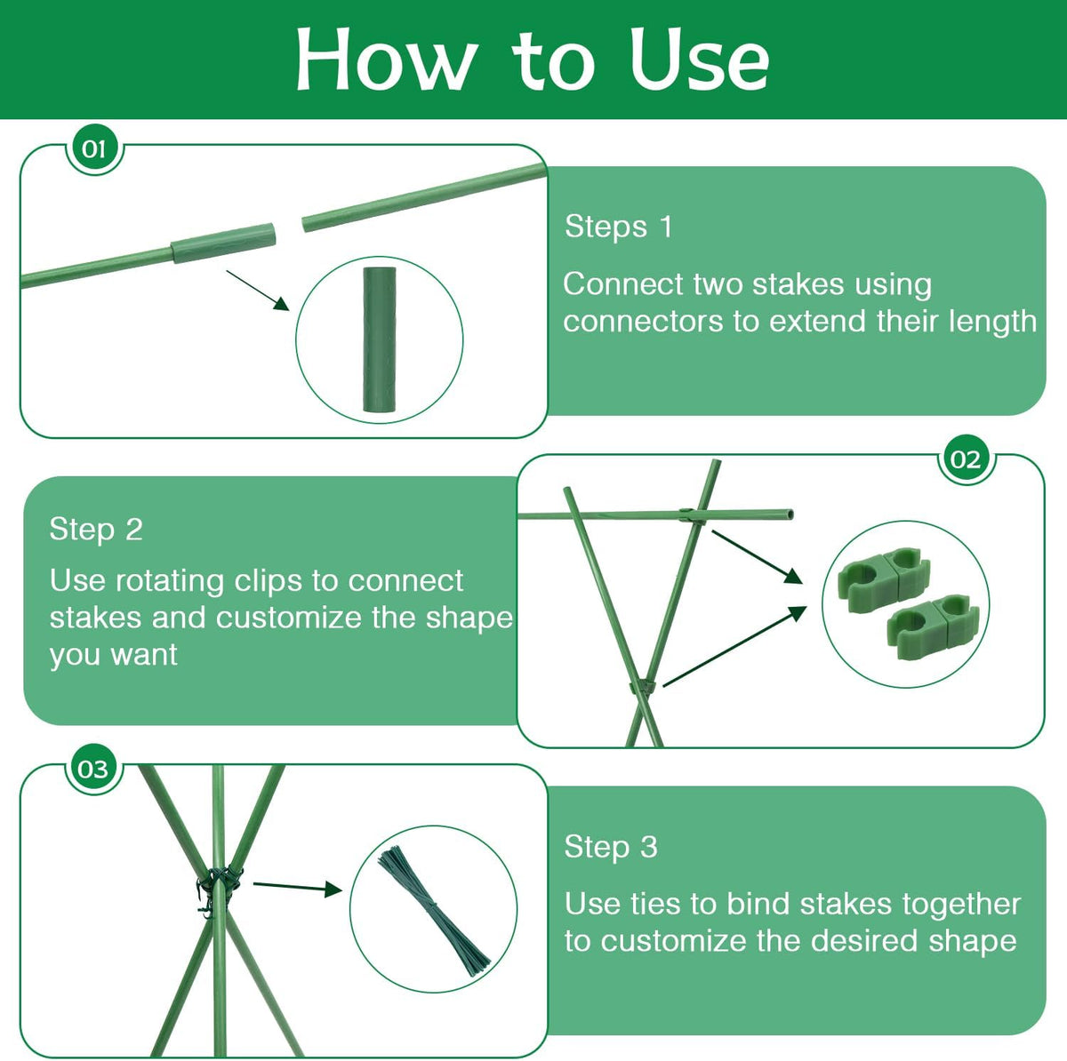 Garden Stakes 17Inch 40Pack, DIY Tall Plant Support Stakes of 4Ft,5Ft,6Ft,7Ft, HAINANSTRY Fiberglass Plant Stake for Indoor & Outdoor Plants, Tomato Vegetable Stakes for Garden