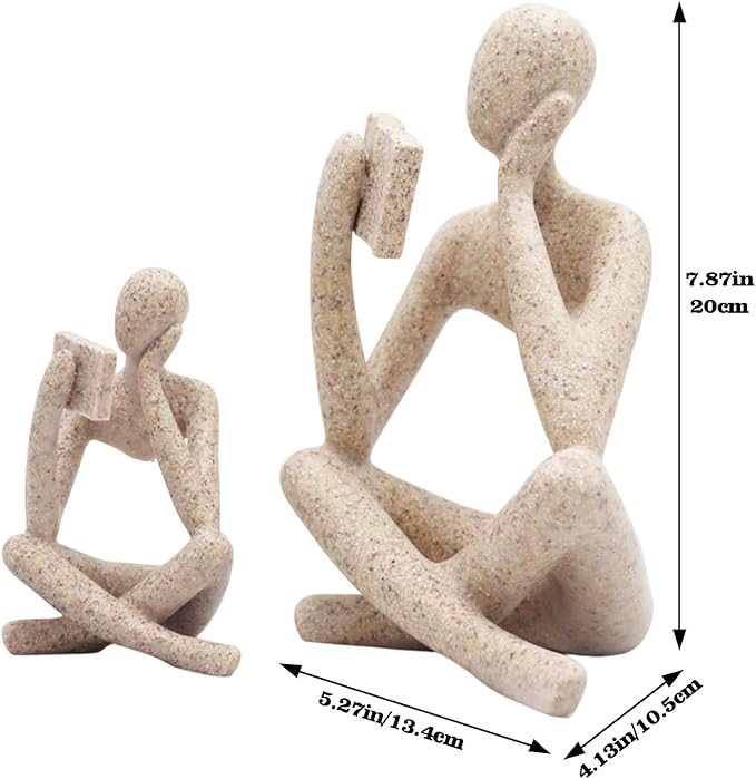Gold Reading Women Statue, Thinker Sculptures, Abstract Art Ornament, Modern Aesthetic Figurine Decoration, Suitable for Home Living Room Bedroom Office Shelf Table Desk Bookshelf Decor (Right)