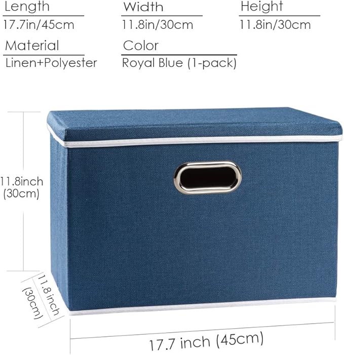 PRANDOM Large Collapsible Storage Bin with Lid [1-Pack] Fabric Foldable Storage Box Organizer Container Basket Cube with Cover for Home Bedroom Closet Office Nursery Royal Blue(17.7x11.8x11.8)