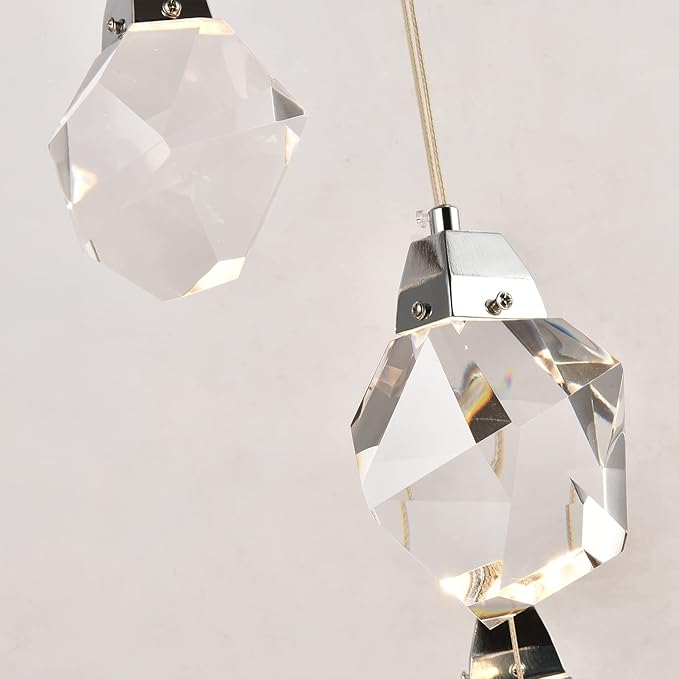 Modern Farmhouse Chandelier Lighting, Luxury Round Hanging Lamp with Chrome, Large Dimmable Crystal Pendant Lights Fixtures for Living Room Dining Room Staircase Hotel (Round 14-Lights)