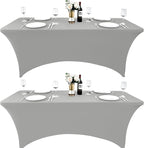 112 2-Pack 6ft Spandex Table Covers for Rectangle Standard Folding Tables - Wrinkle Resistant Stretch Tablecloths - Ultimate Fitted Table Protector for Parties, Banquet, and Wedding
