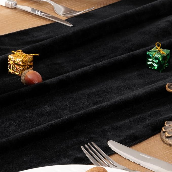 MLMC 2 Pack Black Velvet Table Runner 10ft Glossy Luxury Velvet Fall Table Runner 20x120 Inches Wedding Runner for Bridal Shower Birthday Party Halloween Decor