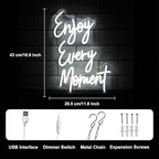 Enjoy Every Moment Neon Signs for Wall White Letter Neon Lights LED Letter Sign Dimmable Words Light Up Signs for Bedroom Bar Restaurant Salon Party Decor