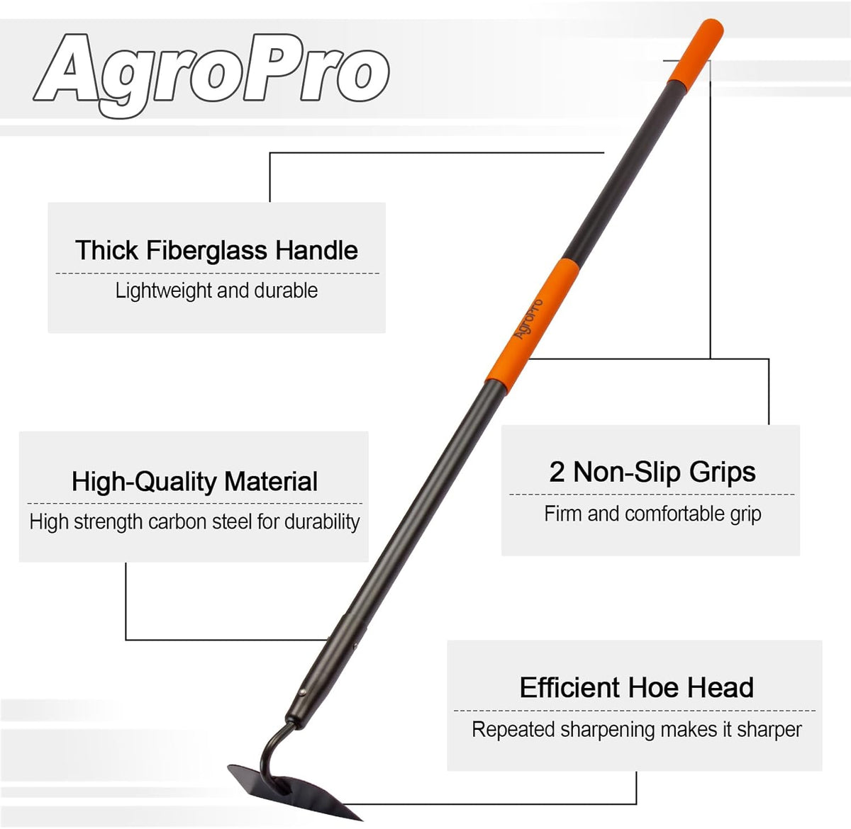 Hoe Garden Tool, Heavy Duty Garden Hoe for Weeding, Metal Garden Hoe with Long Handle, 58 Inches