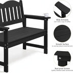 GarveeLife 2-Person Poly Lumber Garden Bench, Slatted Patio Loveseat, Weather-Resistant Outdoor Seating for Yard, Garden, Porch, Park or Backyard, Black