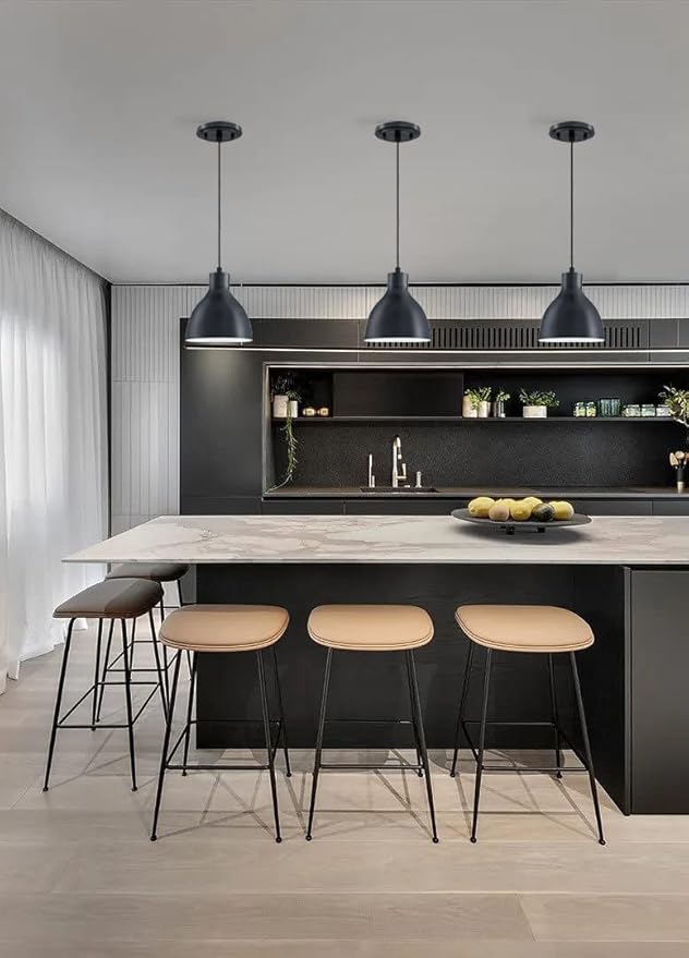 3 Pack 1 Light Industrial Hanging Indoor Mini Pendant Ceiling Light Fixtures Black Finish for Bar Dining Room Corridor Living Room Kitchen Island