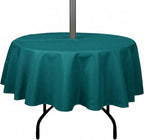 Outdoor Tablecloth Wrinkle-Free Stain Resistant Waterproof Polyester Fabric Table Cover with Zipper Umbrella Hole for Picnic/Party/Dinner/Patio Garden(60inch Round,Zippered,Teal)
