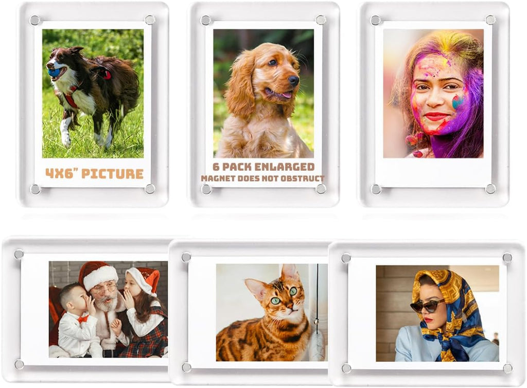 4x6 Acrylic Magnetic Picture Frames Refrigerator, Clear Magnetic Fridge Photo Frame Compatible with Polaroid Camera Photos for Home/Kitchen Refrigerator/Locker/Cabinets/Wall, 6 Pack